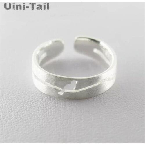 Uini-Tail hot new 925 sterling silver brushed openwork branches bird open ring Chinese style fashion trend jewelry GN789