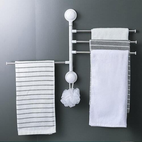 Punching-free 360 Rotating Towel Rack Bath Rail Hanger Towel Holder 4 Swivel Bars Bathroom Wall Mounted Household Towel Rod