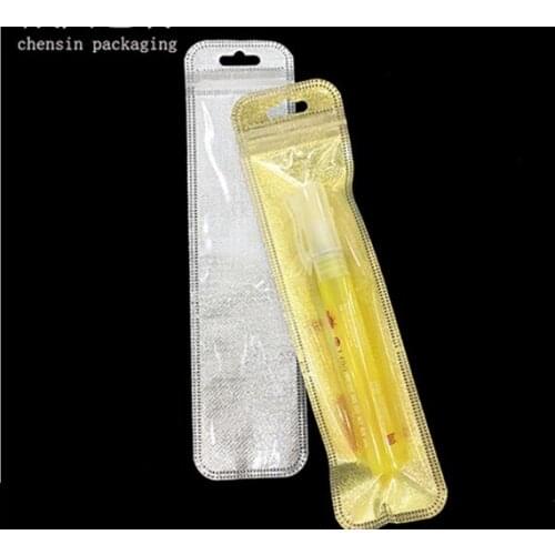 Inner size 4.5*19cm) Gold/Silver packing bag for Cosmetic pen/Eyelash brush/Mascara, 100PCS Zip Lock Packing Bags