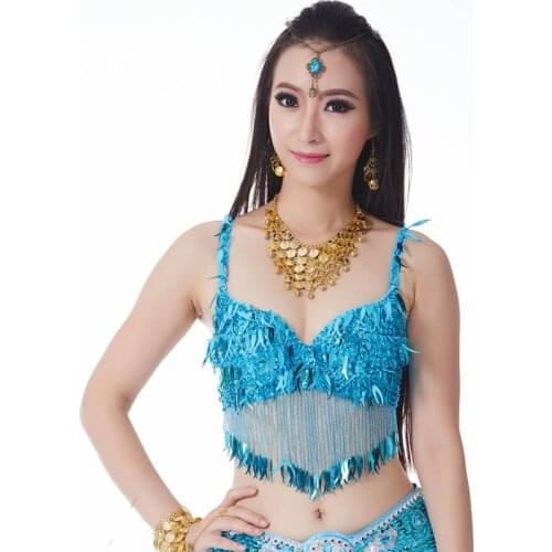 Oriental Dance Costumes New Arrival Twinkling Sequined Bra Top Beaded Fringe Dancing Costume Sexy Hanging Coin Diamond