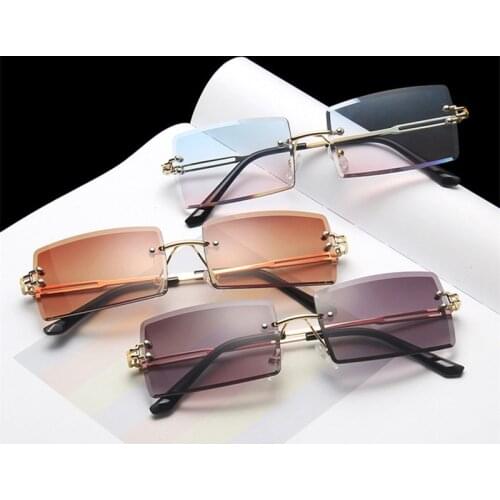 VWKTUUN Rectangle Sunglasses Women Rimless UV400 Goggles Vintage Sun glasses Driving Womens Glasses Lunette de soleil femme