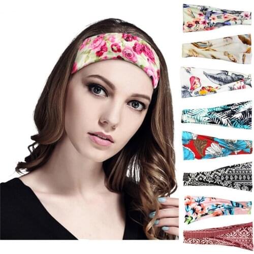 Women Elastic Comfortable Fabric Yoga Sport Headband Wide Wrap for Indoor Outdoor Fashionable Floral Printed Yoga Headband