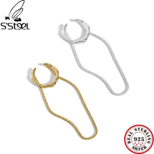 SSTEEL Sterling Silver 925 C-shaped Design Chain Texture Ear Clip Earrings For Womens Luxury Ear cuffs 2021 Fine Jewellery