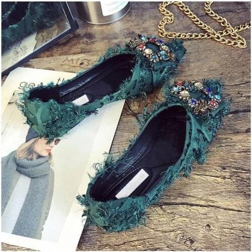 Autumn Pointed Closed Toe Flats Slip On Female 2021Women Shoes Size Party Women Elegant Flats Shoes Bow Rhinestone Casual Shoes