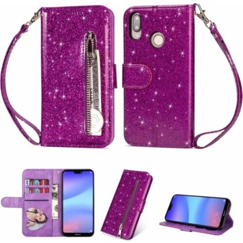 10pcs/lot free shipping Glittering zipper bag Wallet Leather Case For Huawei p20 P20 Lite Nova 3E P20 Pro With Photo Frame