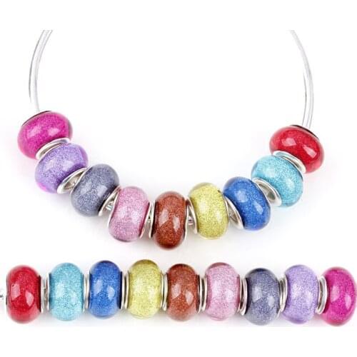 10 Pcs Whoesale Large Hole Resin Glitter Beads Charms Bulk Fit Pandora Bracelet Bangle Curtains Chain Craft for Jewelry Making