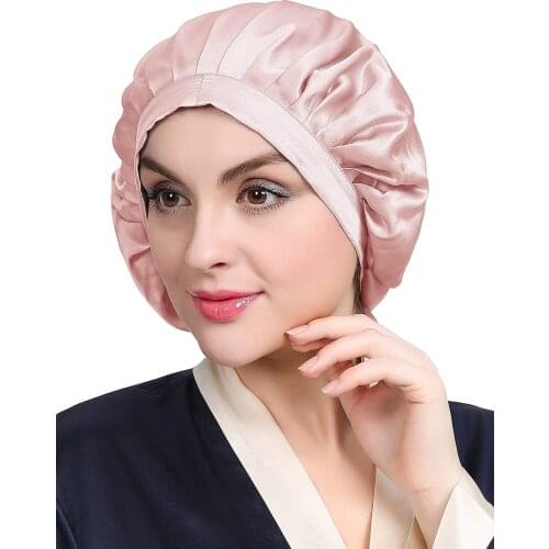 100% Mulberry Silk Night Sleep Cap Sleeping Hat 19 Momme Soft For Women Hair Beauty With Adjustable Elastic Ribbon