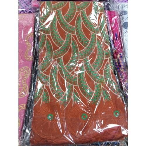 2.5Yards Latest 2021 Orange African Lace Fabric Nigerian Swiss Dry Cotton Lace Fabric With Stones Dubai Lace Fabric For Sewing