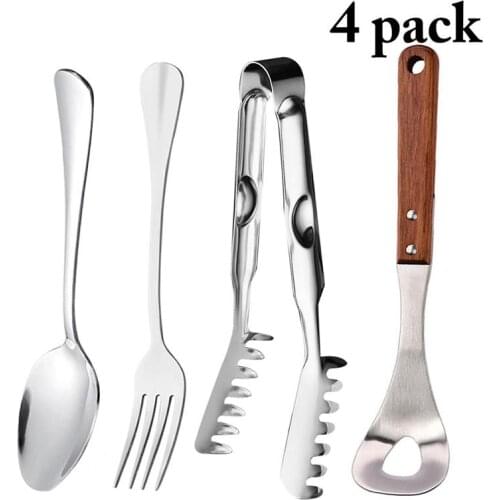 4 Pcs Kitchen Gadget Sets Stainless Steel Meatball Maker Food Tong Non-Stick Soup Spoon Vegetable Salad Fork Kitchen Accessories