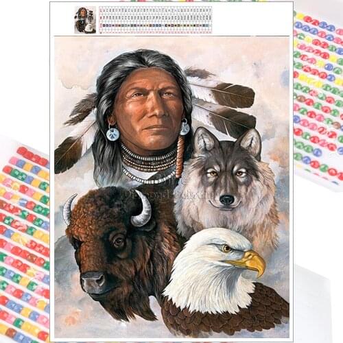 Diamond Embroidery Painting Mosaic Character Indian Eagle Primitive Tribe 5D DIY Full Square Round Cross Stitch Mural Home