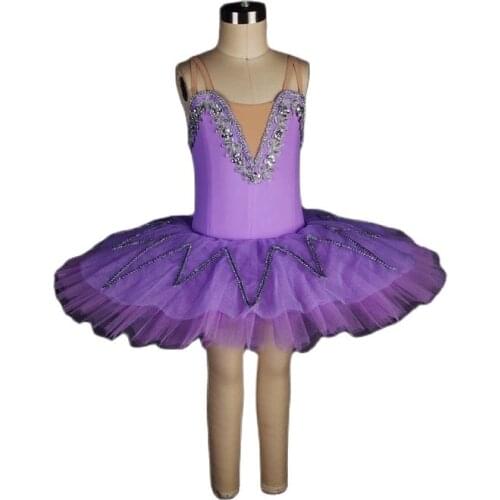 All For Dance Purple Spandex Bodice With Sliver Trim Ballet Dance Costume Pancake Tutu For Girls Performance/Competition Dance