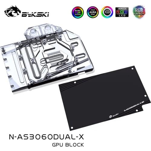 Bykski GPU Block For Asus Dual RTX 3060 12G Gaming With Backplate GPU Water Cooling Cooler, N-AS3060DUAL-X
