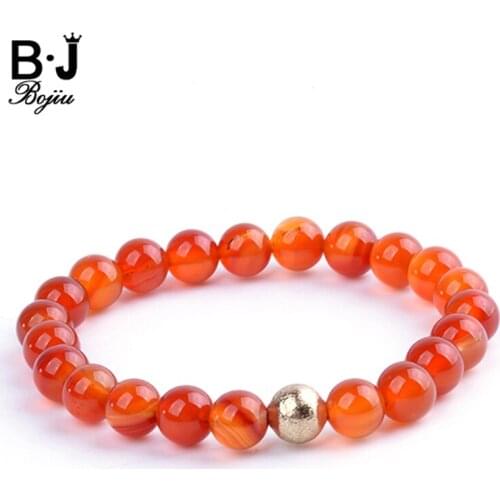 BOJIU Charms Bracelet Rust Red Natural Stone Crystal Beads Elastic Simple Bracelet Fashion Jewelry Bracelet For Women BC137