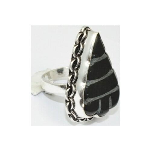 Black Carved Leaf Ring Silver Overlay over Copper, USA Size : 8 , R1896
