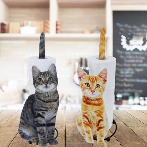 Tissue Holder Cat Shape Ornamental Iron Toilet Paper Roll Holder Stand for Bathroom
