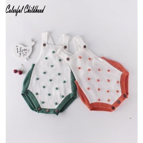 Newborn baby clothes summer cotton knitted suspender jumpsuit for baby boys romper small ball tassel ball design infant overalls