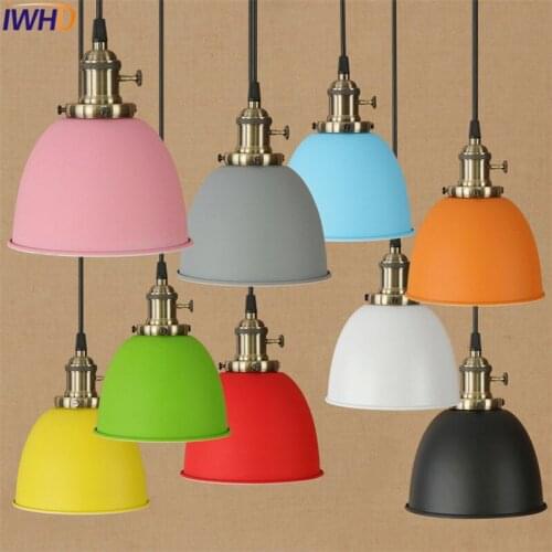 IWHD Loft Style Color Iron Droplight Industrial Vintage Lighting LED Pendant Light Fixtures Dining Room Switch Hanging Lamp