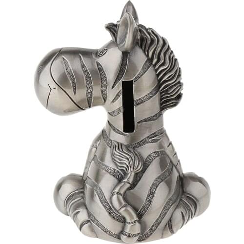 Antique Silver Zinc Alloy Cartoon Zebra Animal Piggy Bank Metal Money Box Coins Saving Pot for Kids Gifts, Home Decor Ornaments