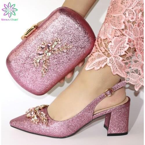 Beautiful pink Italian Shoes With Matching Bags African Women Shoes and Bags Set For Prom Party Summer Sandal