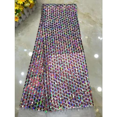 Hot Sale African Mesh Lace Fabric Multicolor Sequins Embroidery Sewing DIY Party Bridal Wedding Dress Trimming 5 Yards Wholesale