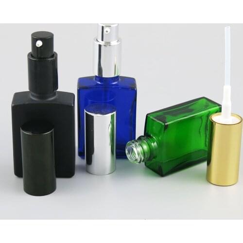 30ml Refillable Empty Flat Square Glass Essence Oil Bottles With Lotion Pump 1oz Travel Glass Skin Care Cosmetic Cream Bottles