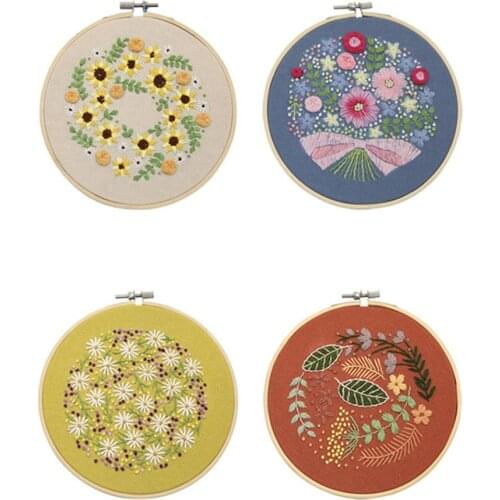 Flower Cotton Cloth Embroidery Kit Beginner DIY Cross Stitch Set Embroidered Art Home Decoration Material Bag Thread and Tools