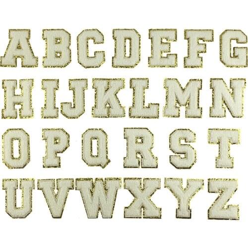 White Color Chenille Gritt Letters Patches Towel Embroidery Rainbow Letter Sewing Sticker I Love You Clothing DIY Accessory