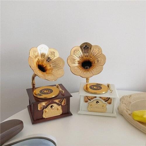 Retro Nostalgic Gramophone Music Box Birthday Gift Home Decoration Bedroom Room Ornaments