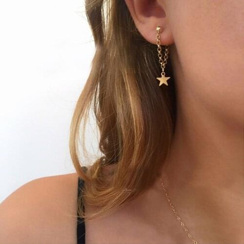 New Korean Simple Metal Long Chain Drop Earrings for Women Geometric Star Gold Colour Earings 2021 Fashion Brincos Party Jewelry