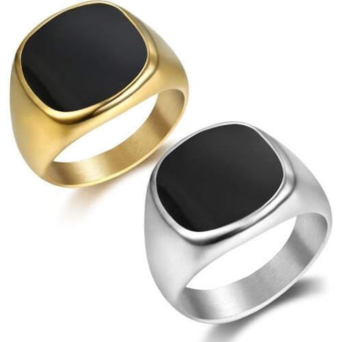 New silver gold color accessories Popular retro Drip oil black personality Stainless steel ring for men