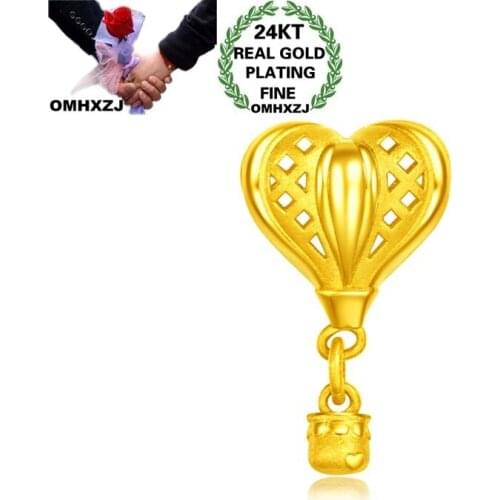 OMHXZJ Wholesale CA463 European Fashion Fine Party Birthday Wedding Gift Hollowed Balloon 24KT Gold DIY Accessories Charm Bead