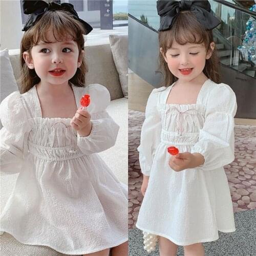 Girl Dress Kids Baby Gown 2021 White Spring Autumn Toddler Princess Outwear School Beach Uniform Dresses Children Clothing