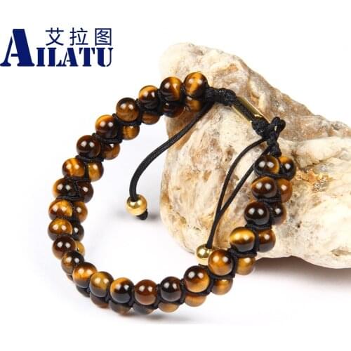 Braiding Bracelet Nice Friendship Gift Fashion Jewelry Natural 6mm Tiger Eye Stone Double Beaded Rope Chain Trendy Unisex