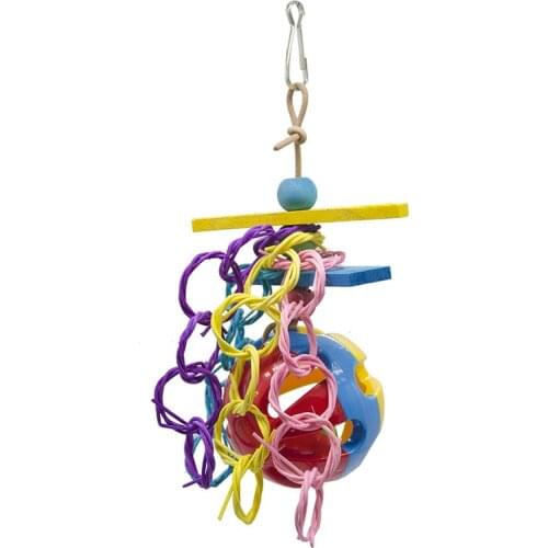 Bird Chewing Toy Colorful Bell Ball Rattan Parrot Hanging Toy Bird Cage Toy Parrot Bite Toy Cage Hanging Toy Bird Accessories