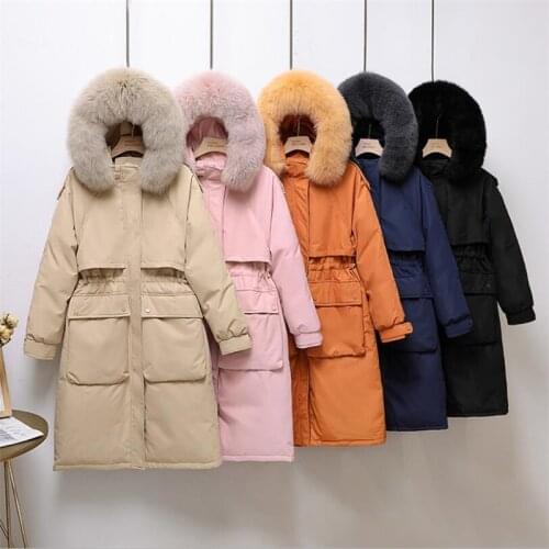 New Style Down Jacket Women Mid-length Over-the-knee Korean Style Pie Overcoming Thickened Waist Fox Fur Coat