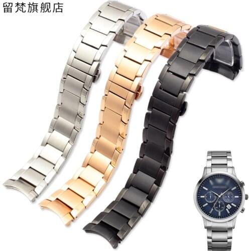 22mm Solid Arc Interface Stainless Steel Watch Band Rose Gold For Arman RENATO AR2448 2447 2432 2434 Metal Wrist watch bracelets