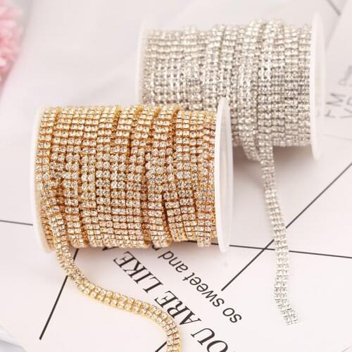 Sew-on Crystal Rhinestone Chain 2rows Sliver Rhinestone Cup Chain Glass Crystal AB Stone Chain Trim For Dress Decoration