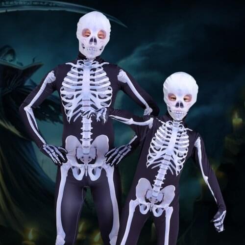 Halloween Scary Costume Skeleton Adult Kids Carnival Party Demon Devil Skull Skeleton Full Body Suit with Mask 2021 New Jumpsuit