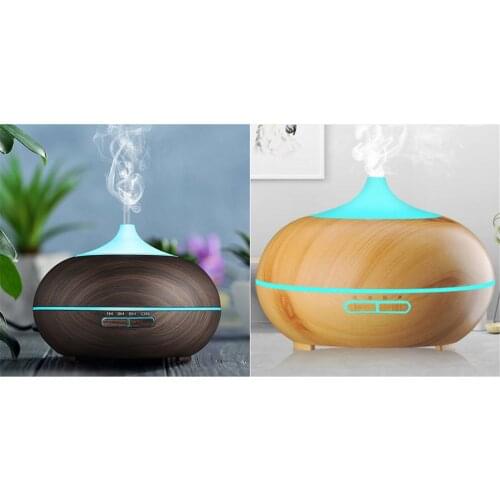550ml Remote Control Ultrasonic Air Humidifier Aroma Essential Oil Diffuser with Wood Grain 7 Color Changing LED Lights