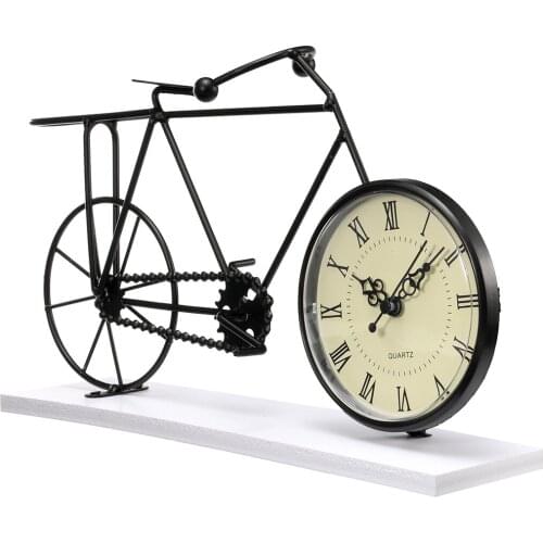 Retro Iron Wire Bicycle Bike Clock Roman Numeral Stand Desk Table Home with Base