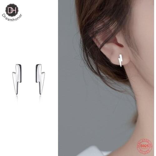 Dreamhonor Real 925 Sterling Silver Fashionable Glossy Lightning Stud Earrings Women Gifts Ear Jewelry