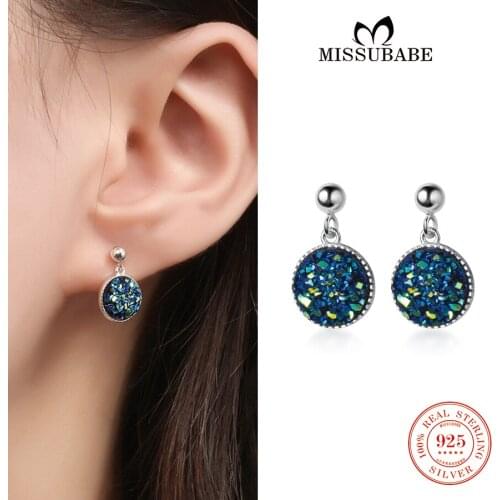 Drop-Earrings S925 Sterling Silver Shining Stars Ear Studs High Quality Blue Round Earring new fashion Jewelry for women girls