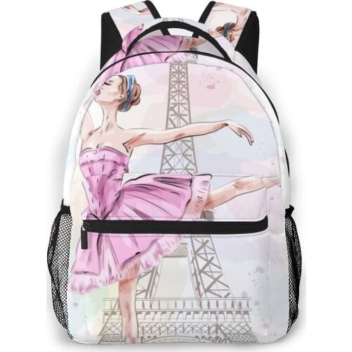 Women Backpack School Bag for Teenage Girls Ballerina with Eiffel Tower Female Laptop Notebook Bagpack Travel Back Pack 2020