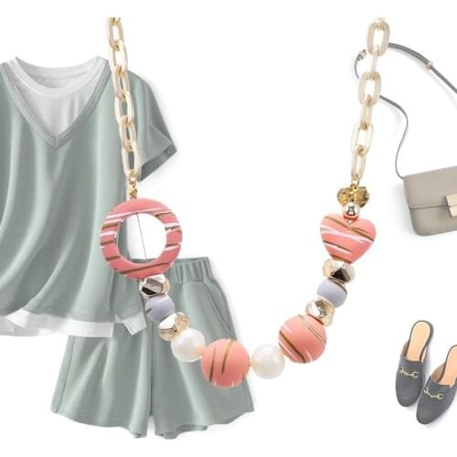 New Womans Sweater Chain Necklaces Geometric Circle Star Square Heart Beaded Necklace for Women Charm Party Jewelry