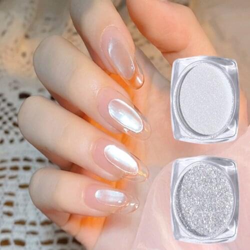 1Pc High Flashing Magic Mirror Powder For Nails Pearl White Nail Chunky/Fine Chrome Pigment Powder Manicure Nail Powder Dust