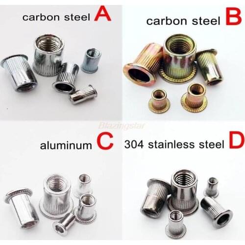 10/20pcs M3 M4 M5 M6 M8 304 Stainless Steel Carbon Steel Aluminum Flat Head Blind Rivet Nut Insert Rivnut Nutsert for Screw Bolt