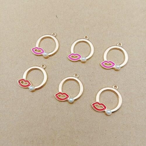 10pcs Sexy Red Lips Pendant Pearl Enamel Korean Charms DIY Lady Girl Jewelry Accessories For Handmade Necklace Keychains YZ358