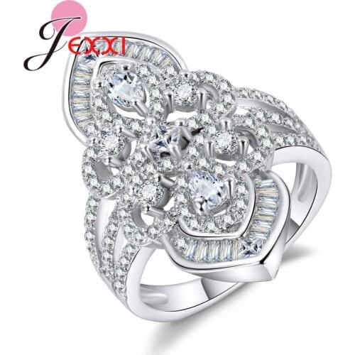 1021 Luxurious Design Shiny Rhinestone Noble princess 925 Sterling Silver Finger rings For Wedding & Party Gift