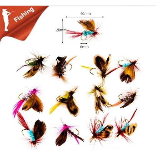 12pcs/set Fly Tying Fly Fishing Lure Dry Flies Hooks Feather Wing Artificial Pesca Bait Lure for Carp Trout