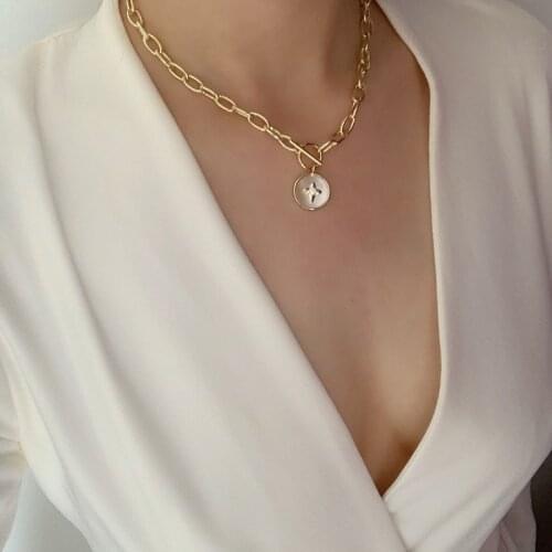 14K Gold Filled Brass Round Shell OT Chain Choker Necklace Women Jewelry Punk Designer Trendy Top Prom Golden Japanese Korean